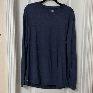Athletic Works DriWorks Basic T-Shirt Mens Blue Long Sleeve Crew Neck Tee Size L